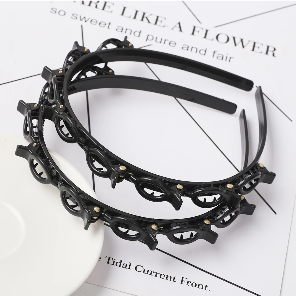 Doppelschicht Bands Clip Haarbänder Mode Kunststoff Geflochtenes Stirnband Punk Neue Stricken Damen Kopfbedeckung Haarschmuck Perle – Detail 4