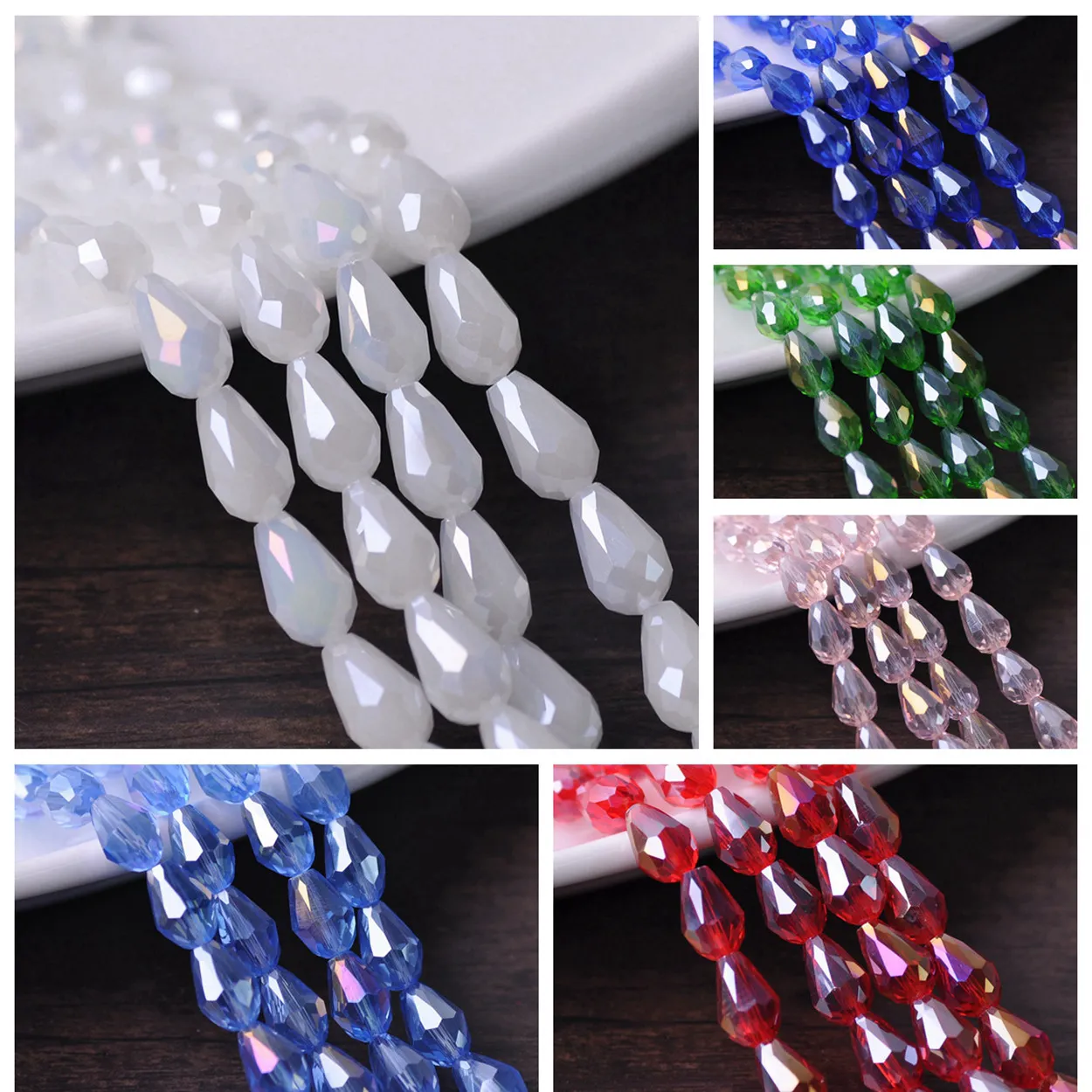 Teardrop Pear Shape Faceted AB Plated Crystal Glass 5x3 7x5 12x8mm 15x10mm 18x12mm Loose Crafts Beads for Jewelry Making DIY