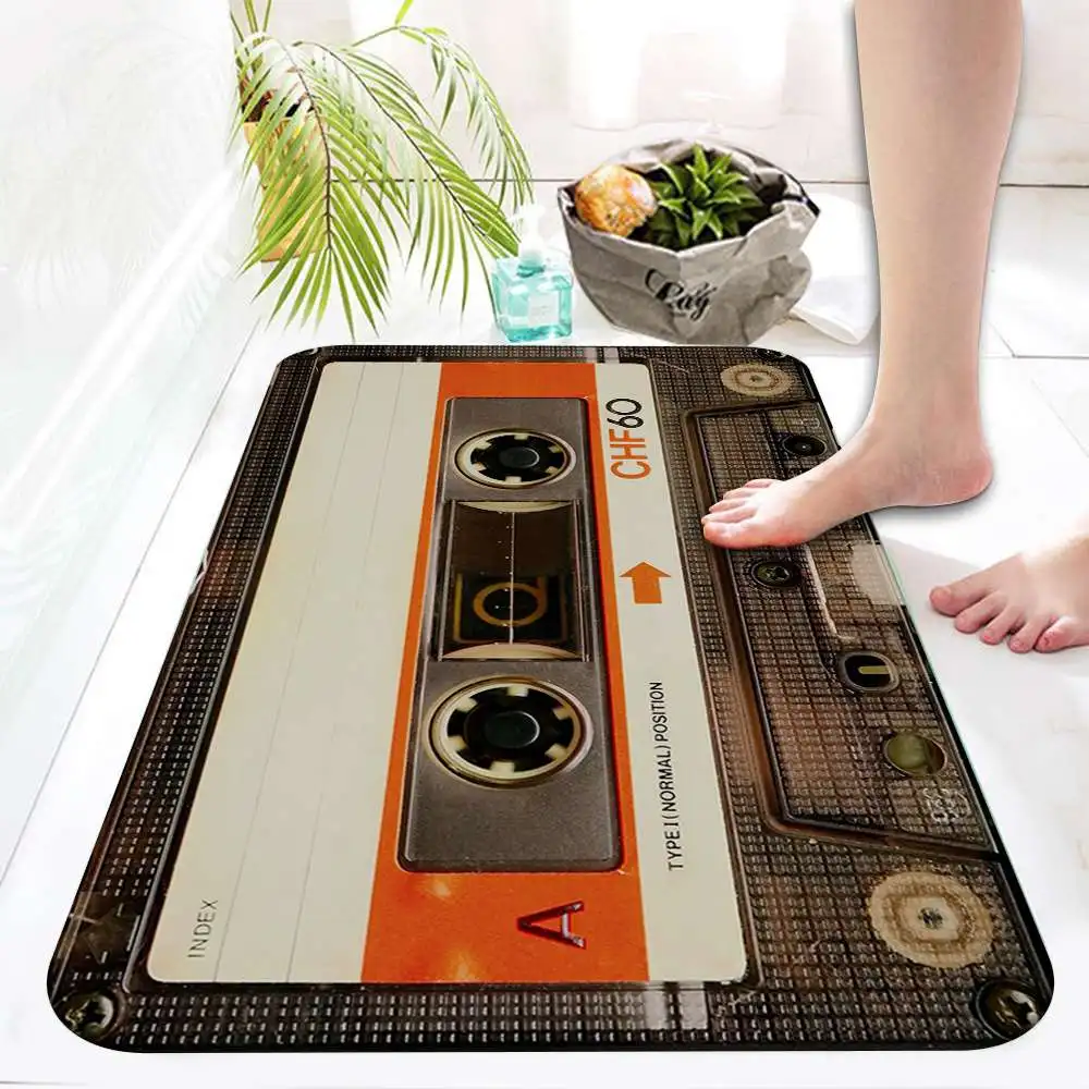 Retro Cassette Music Tape  Printed Flannel Floor Mat Bathroom Decor Carpet Non-Slip For Living Room Kitchen welcome Doormat