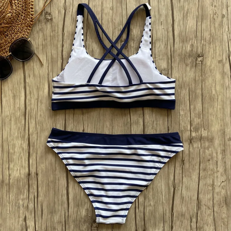 Maillot de bain sexy à rayures pour femmes, ensemble deux pièces, soutien-gorge push up, bikini, pour la plage, la piscine, nouvelle collection, 2024