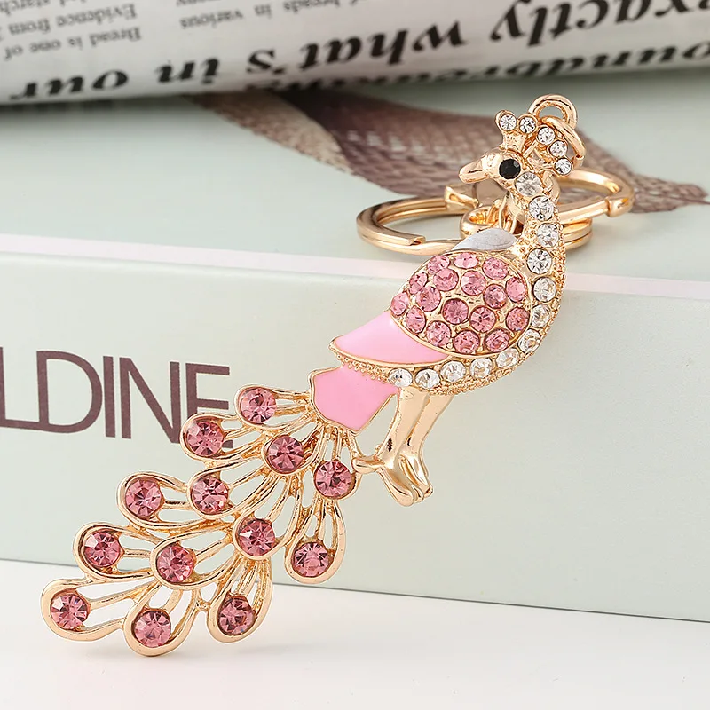 XDPQQ Fashion Jewelry Peacock Keychain Series Car Bag Pendant Rhinestone Swan Alloy Flamingo Key Ring Female