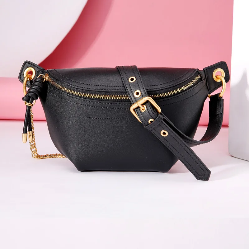 Genuine Leather Women Waist Bag Brand Designer Fanny Pack Women Leather Chest Bag Small Zipper Women Bags Phone Purse