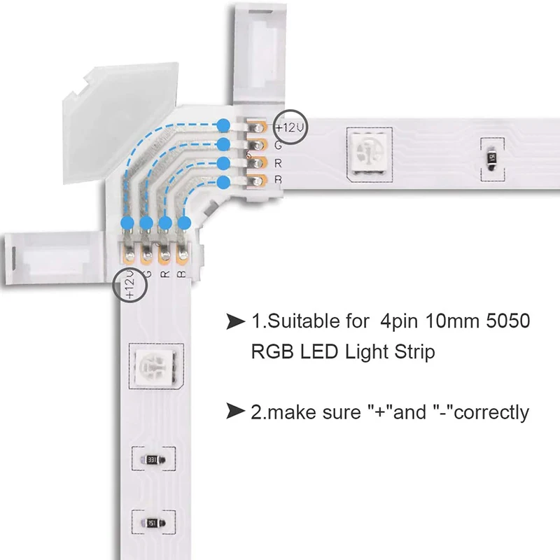 NEW Design L Shape 4Pin RGB Solderless LED Light Strip Tape 90 Degree Right Angle Corner Connectors for 10mm5050 RGB LED Strips