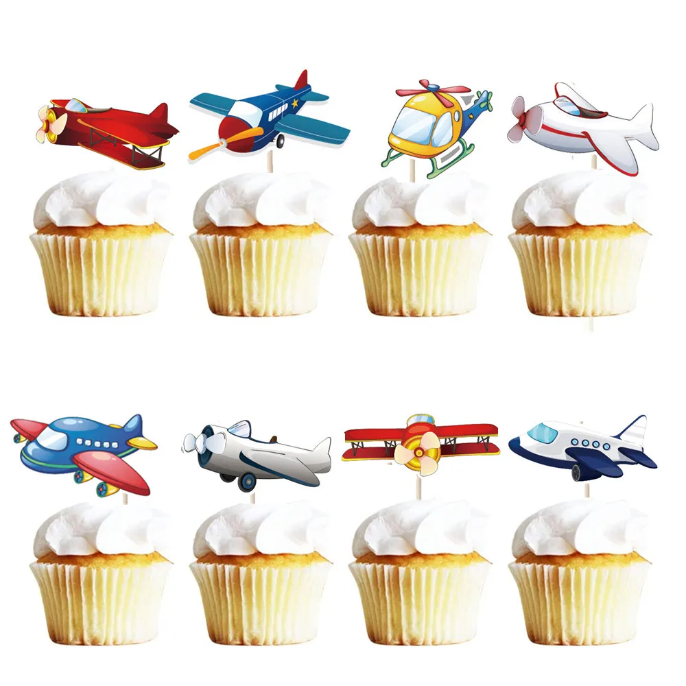 Airplane Theme Cake Decoration Cartoon Clouds Aircraft Boys Happy Birthday Cupcake Topper Baby Party Baking Decor Supplies