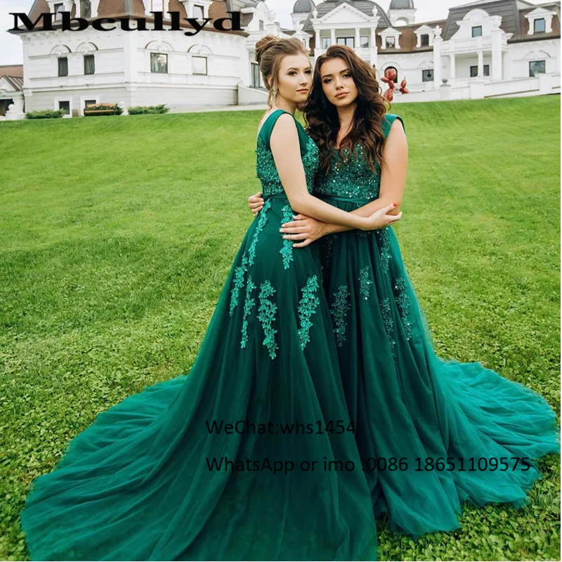 

Mbcullyd Dark Green Bridesmaid Dresses Long Elegant Lace Applique Vestido de Fiesta Robe de Soiree Plus Size Wedding Gust Gowns