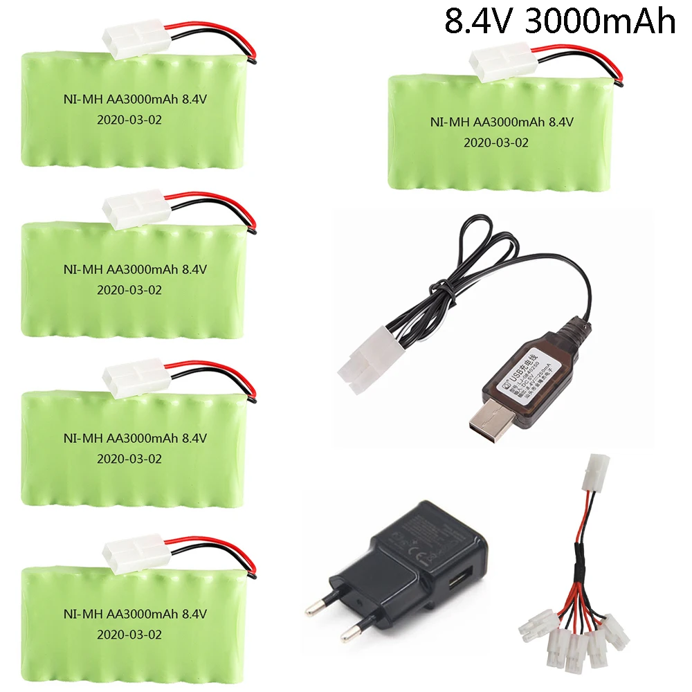 

8,4 V 3000mah Ni-MH батарея с 8,4 v Кабель зарядного устройства для Rc игрушечного автомобиля лодки пистолет танки поезда робот AA 8,4 v большой емкости аккумулятор