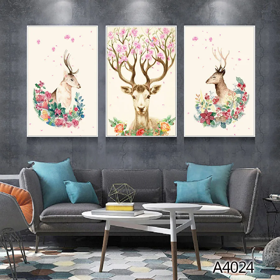 

Modern Oil Painting Print on Canvas 3pcs Modular Color Cartoon Animal Deer Canvas Printing Wall Art Picture Painting Home Decor