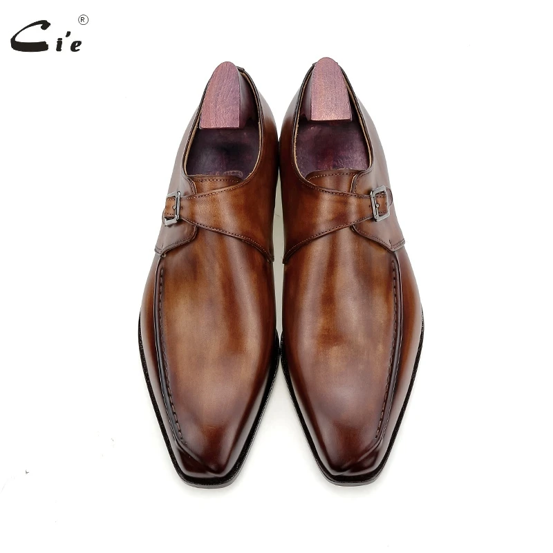 cie Blake Men Office Dress Shoes Formal Leather Elegant Social Business Leather Sole Monk Straps Dark Brown Leather Shoes MS188