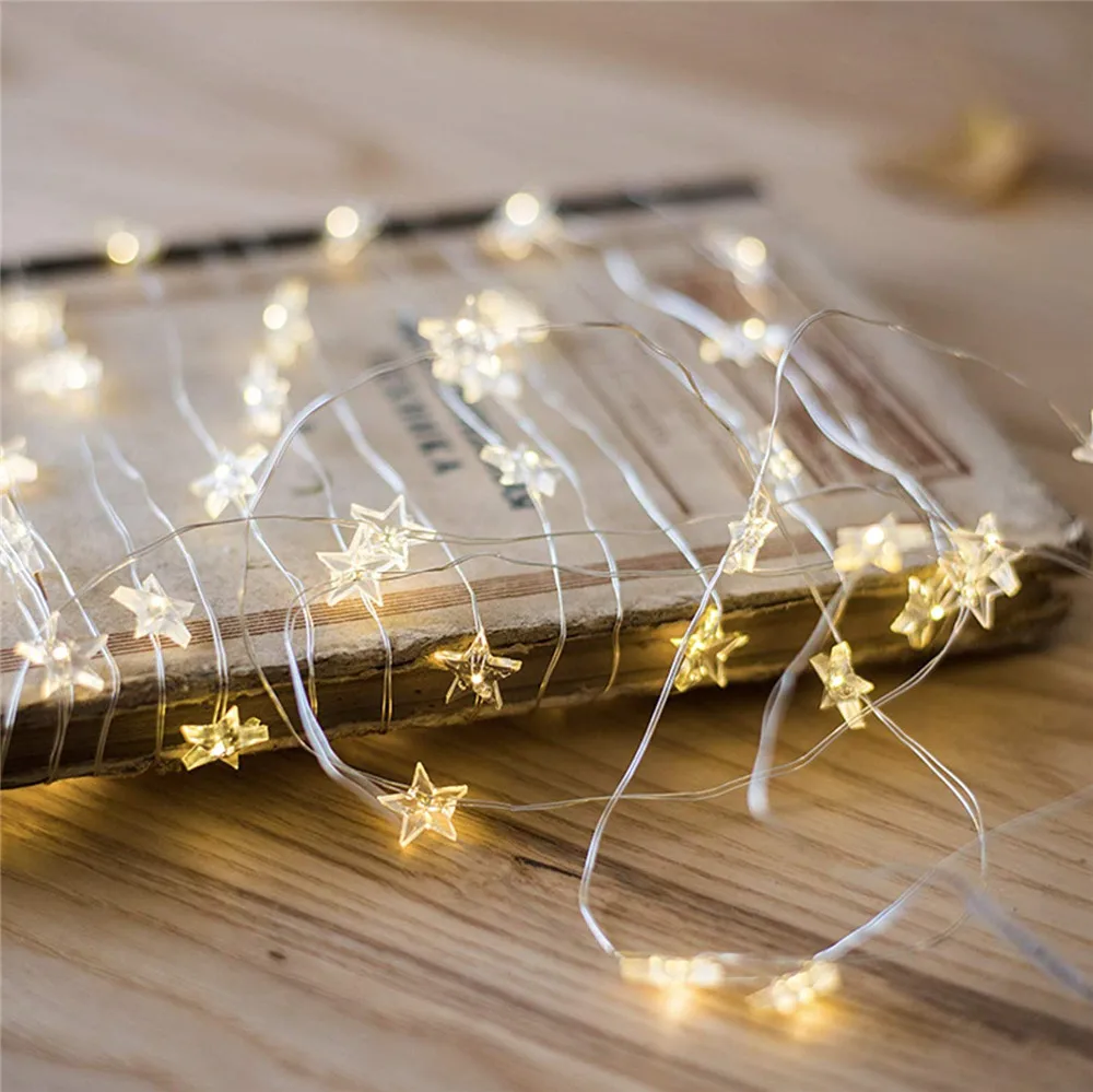 

10Pcs/lot LED Fairy Copper Wire Star String Lights 2M 3M 5M Waterproof Star Twinkle Lights Garland For Party Wedding Room Decor