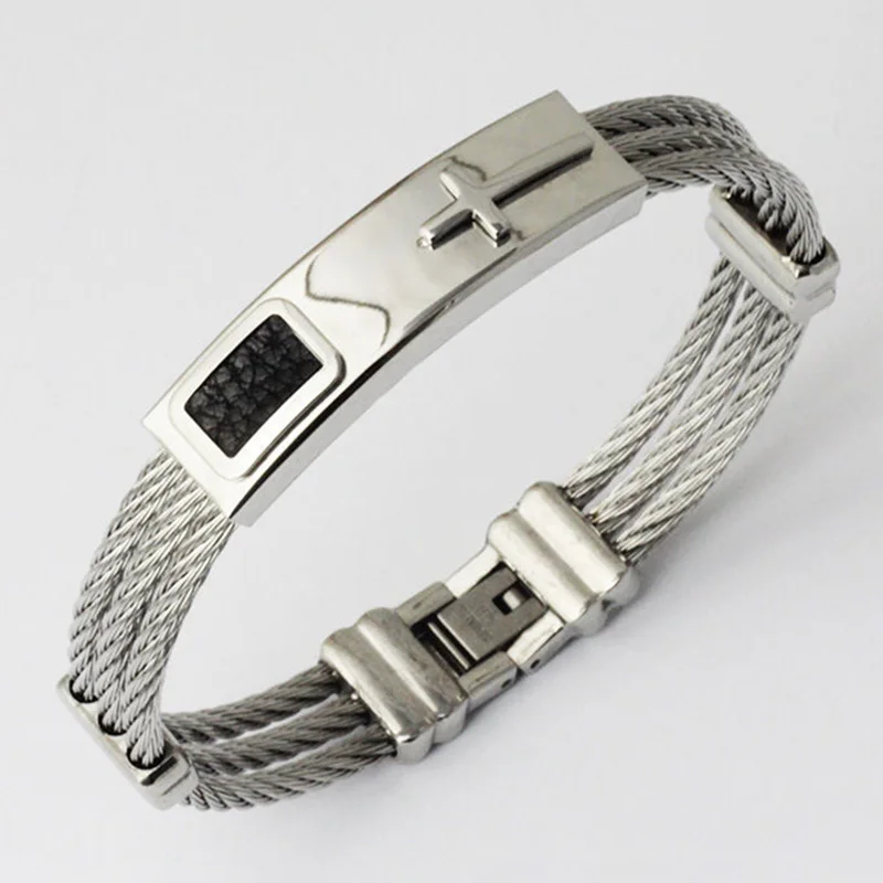 

Men 3 Rows Wire Chain Bracelet Bangle Punk Stainless Steel Cross Bracelets Jewelry Gifts Cable Wire Bracelet Metal Bracelet EA