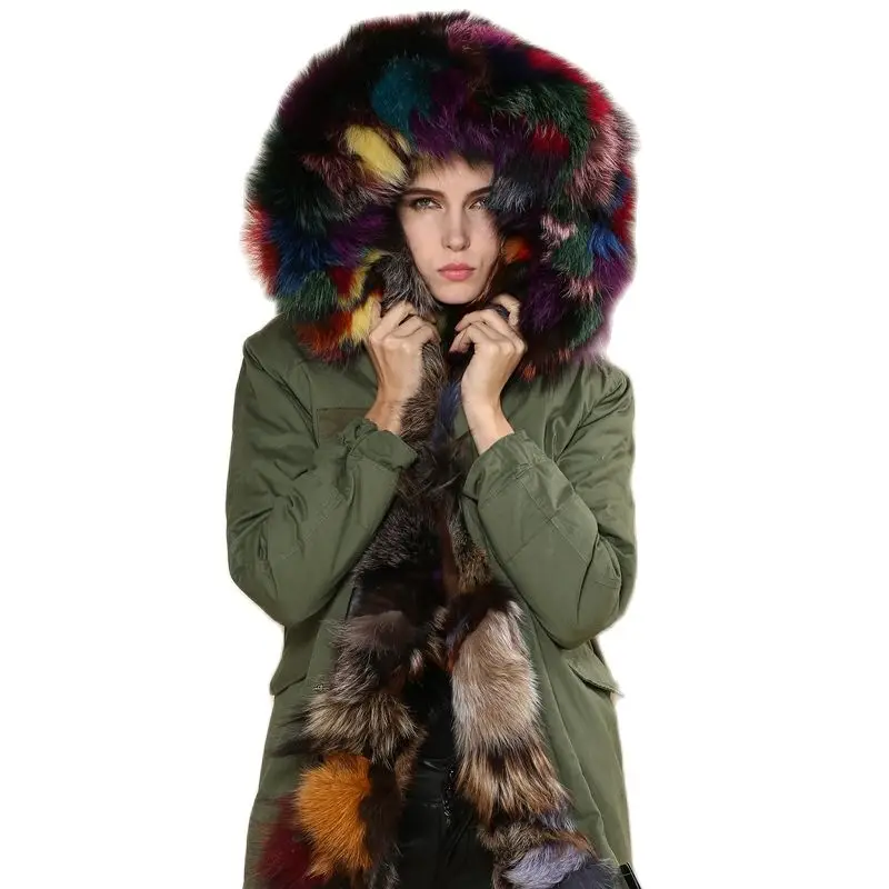 Brown Colorful Fox Fur Parka,Long Style Fashion Winter Fox Fur Mrs Jacket For Ladies Fox Fur Outwear Mulitcolor Mr Fur Parka