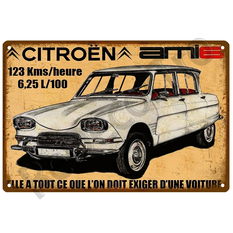 2CV Citroen Retro Decorative House Metal Sign Plate Posters On The Wall Tin Sign Vintage Poster Decor Wall Art Room Decoration