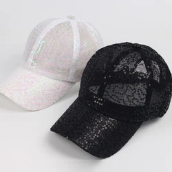 2024 Frauen Baseball Cap Glitter Mesh Pailletten Hip Hop Caps Mädchen Sommer weibliche Hüte für Frauen Snapback Trucker Hut verstellbar