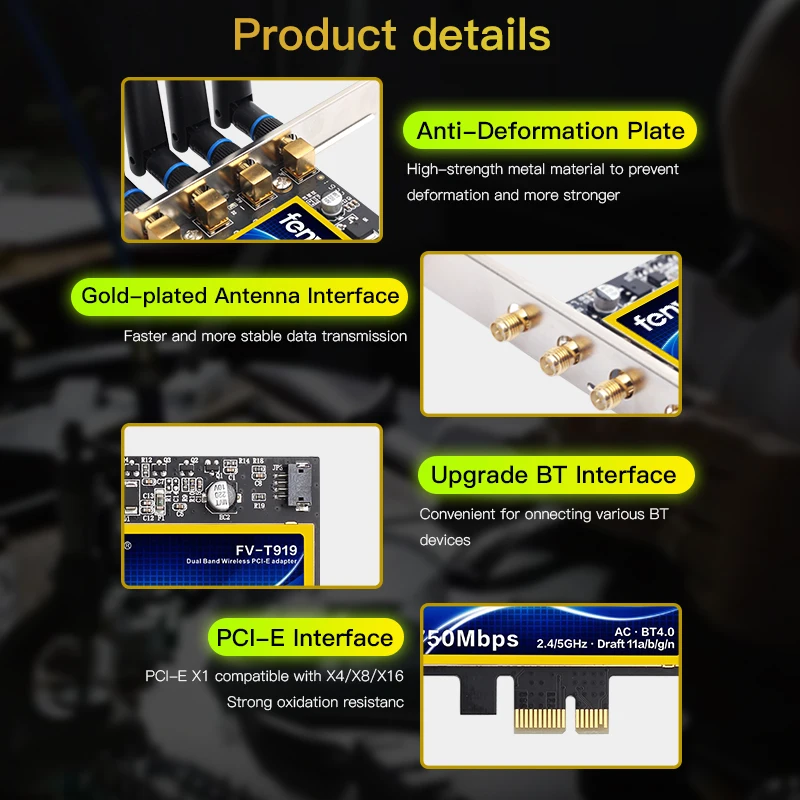 Fvi-adaptador WiFi de doble banda T919, 1750Mbps, 802.11AC, Hackintosh, BCM94360, MacOS, Bluetooth 4,0, PCI-E, para escritorio, red inalámbrica Win10
