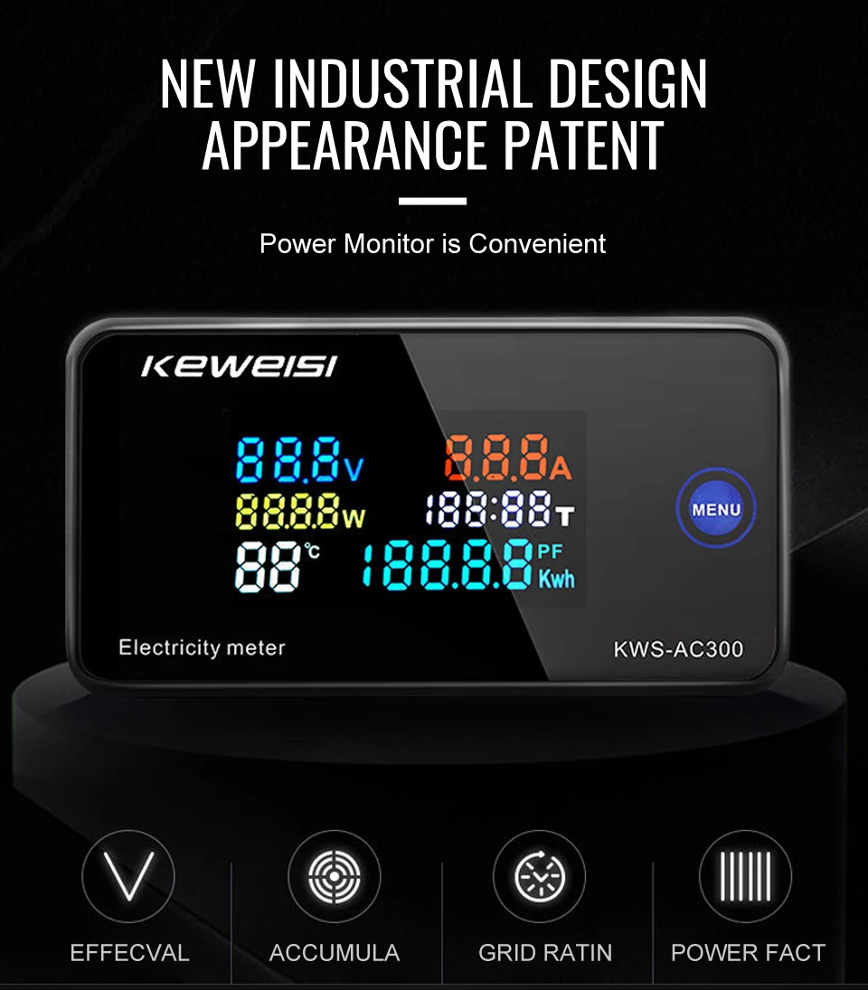 AC 50-300V Voltmeter Ammeter KWS Power Energy Meter LED Digital AC Wattmeter Electric Meter with Reset Function 0-100A