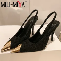 MILI-MIYA Elegant New Slingbacks Pointed Toe High Heel Pumps Delicate Women Metal Cover Pointed Toe Dress Party Customized Shoes