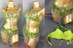 free shipping Sexy stage show dance wear Women belly dancing suite belt+bra samba costumes club USA bra hot girl clothing