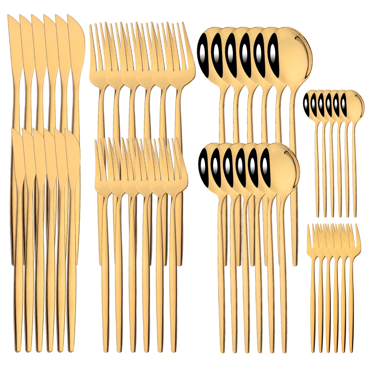 24/48Pcs Mirror Gold Tableware Set Stainless Steel Dinnerware Set Dinner Knife Dessert Fork Tea Spoon Flatware Home Cutlery Set