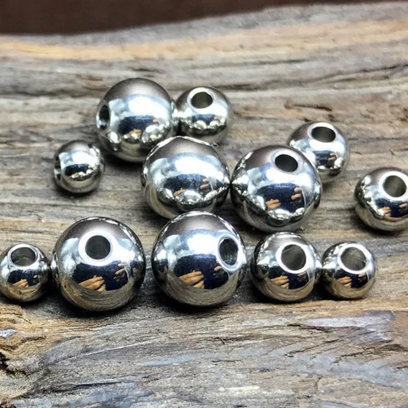 Silver Color Round Solid Stainless steel Metal 4mm 5mm 6mm 8mm 10mm 12mm Loose Spacer Crafts Beads for Jewelry Making DIY