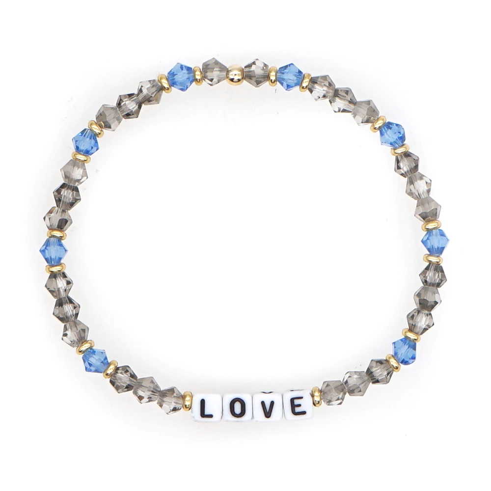 Go2Boho Romantic Crystal Beaded Bracelets LOVE Custom Letter Beads Strand Bracelet for Women Romantic Valentine\'s Day Jewelry