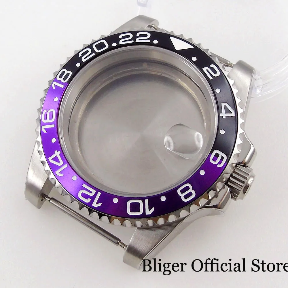 BLIGER Watch Case Black Purple Insert fit NH35A NH36A ETA 2824 2836 PT5000 MIYOTA 8215 821A 8205 DG MINGZHU 2813 Sapphire