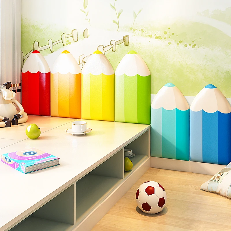 Pencil Wallpaper  3D Pencil Wallpaper for Children's Room, Self-Adhesive Wall Stickers, Soft Package, Anti-collision, Cartoon