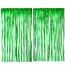 2Pack Foil Curtains Metallic Fringe green Curtains Shimmer Curtain for Birthday Wedding Party jungle party Decorations