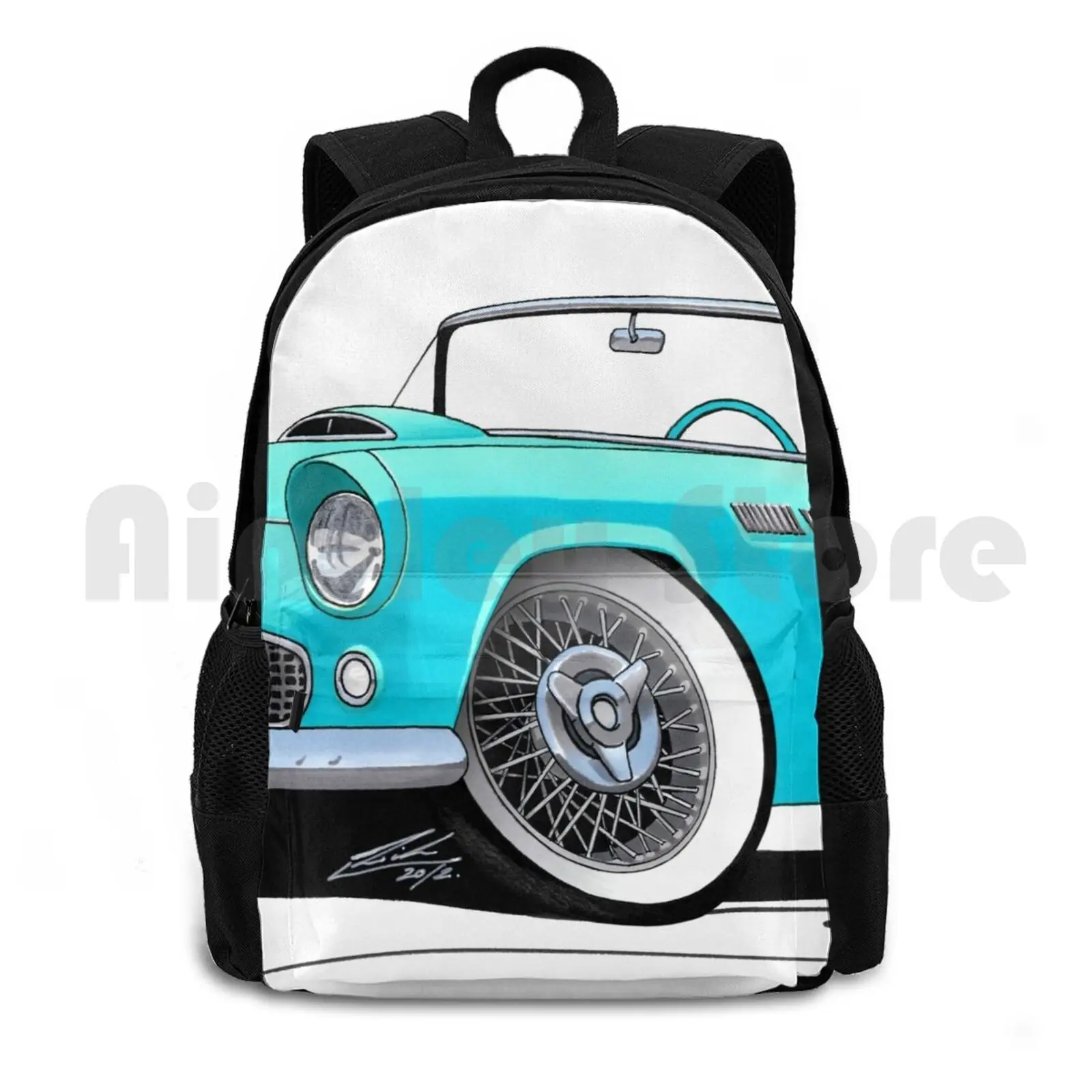 

Turquoise Outdoor Hiking Backpack Riding Climbing Sports Bag Sports Car Car Classic Cars Retro Vintage T Bird Bird American Red