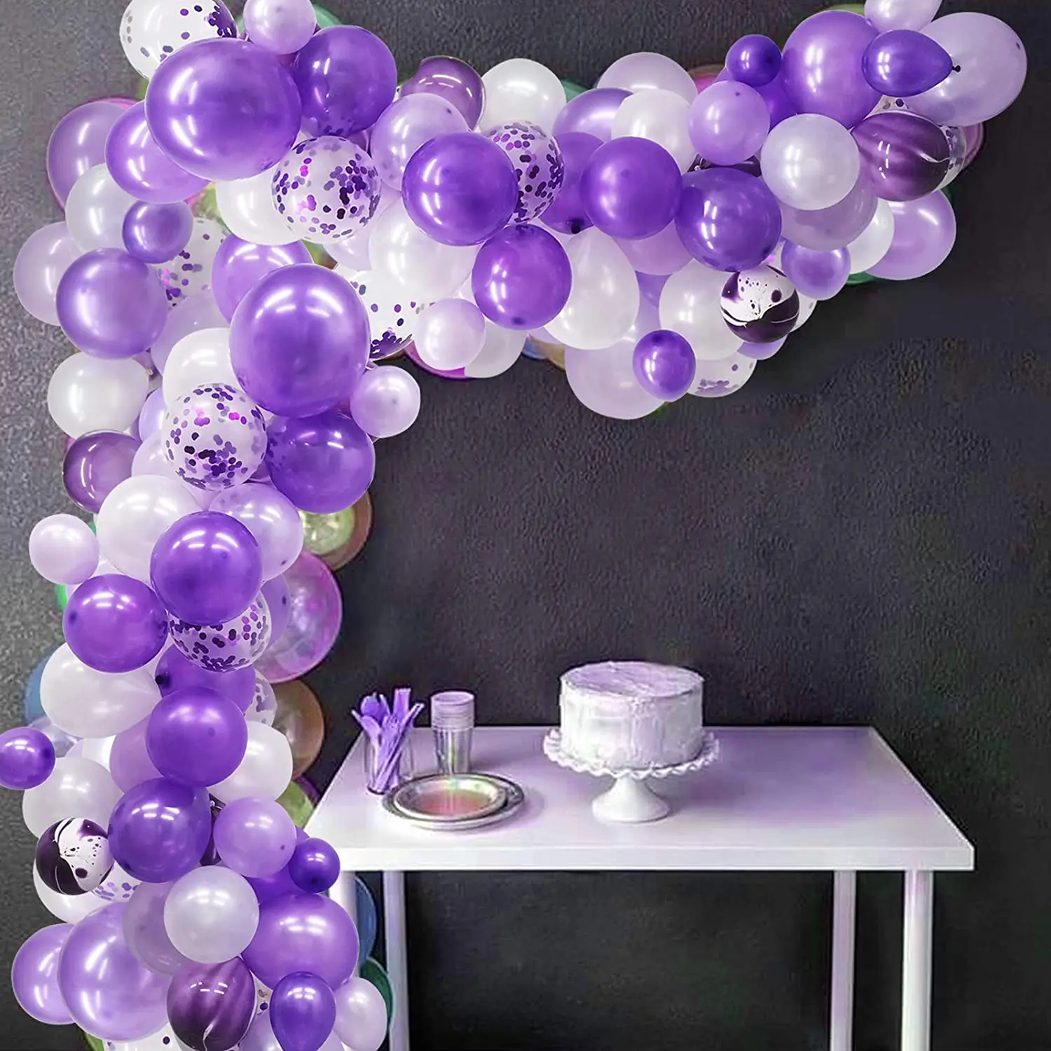 134 PCS Purple Balloon Arch Garland Kit White Confetti Balloons for Wedding Girls Birthday Graduation Baby Show Party Decoration