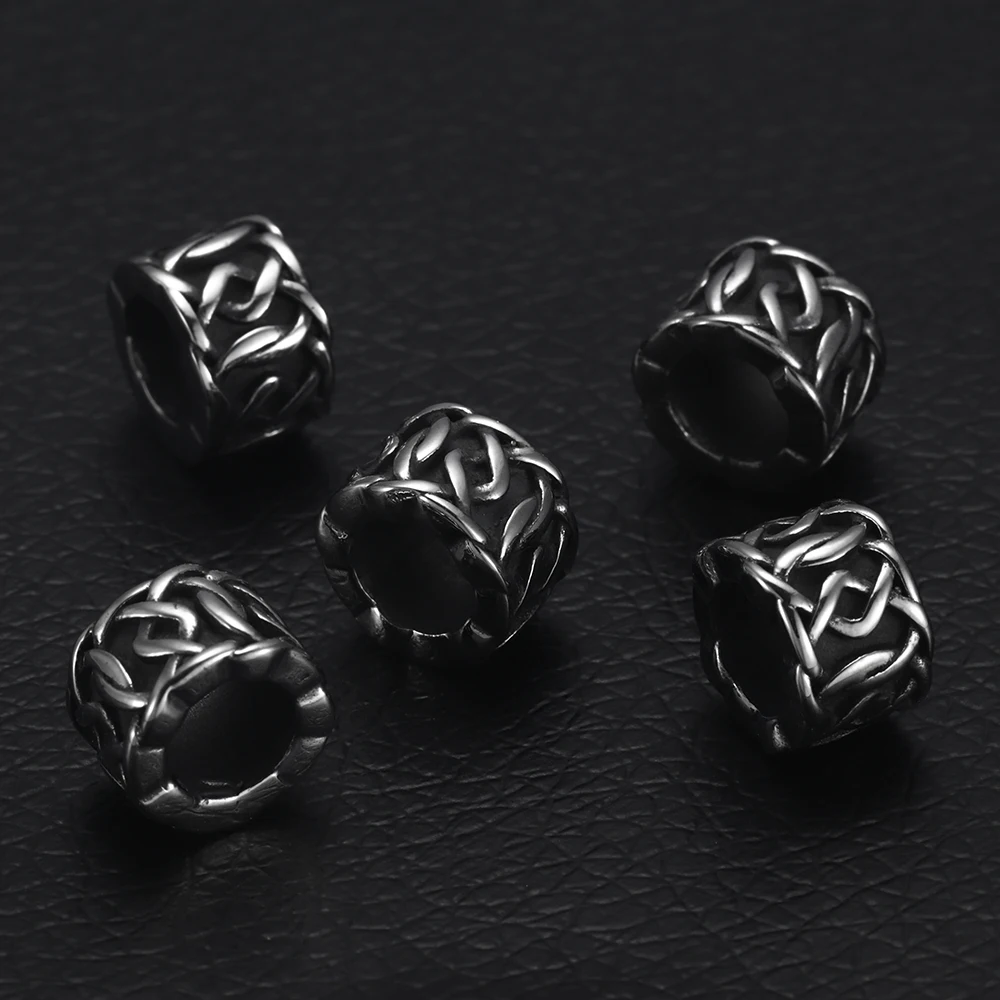 Stainless Steel Braided Cylinder Bead 6mm Large Hole for Jewelry Bracelet Making Metal Beads DIY Supplies Parts
