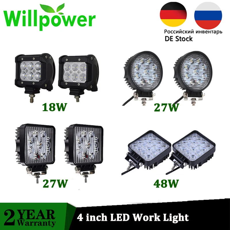 Willpower 4 inch 18W 27W 48W Offroad Car 4WD Truck Tractor Boat Trailer 4x4 SUV ATV 24V 12V Spot Flood LED Work Light 12V 24V