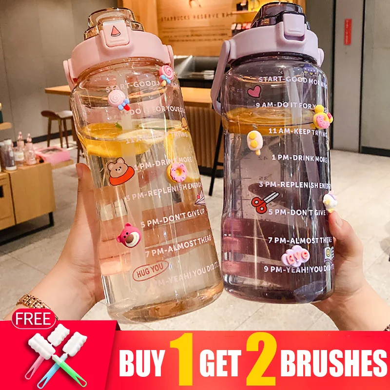 2000ml Sports Straw Plastic Water Bottle Cup Female Summer Fitness Big Portable Large Capacity Cute My Water Bottles With Straw