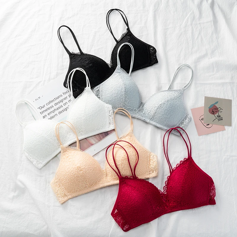 Women Bra Sexy Lace Bralette Floral Wireless Bra Female Underwear A B Cup Lingerie Soft Solid Color Ultra-thin Brassiere