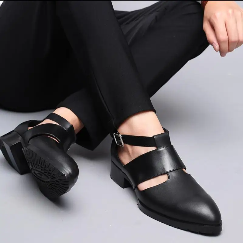 New Mens High Quality Genuine Leather Sandals Pointed Toe Buckle Summer Dress Shoes Men Business Leisure Casual Shoes Man Sandal