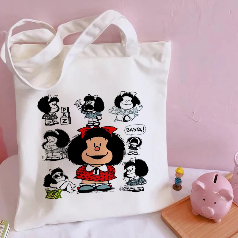 Mafalda-Sac à Main en Toile pour Femme, Mignon, Anime, Harajuku, Fourre-Tout, Grande Capacité, Shopping, Décontracté, Initié