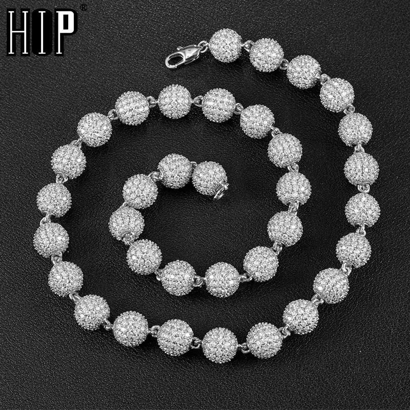 Hip Hop 10MM Bling Iced Out Round AAA CZ Stone Cubic Zirconia Chokers Ball Necklace For Men Women Jewelry