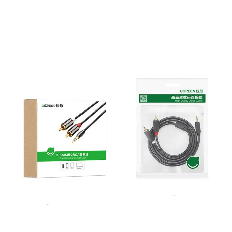 Ugreen RCA Audio Cable 2 Male 3.5MM Jack To AUX Line Braided Splitter For Home Theater