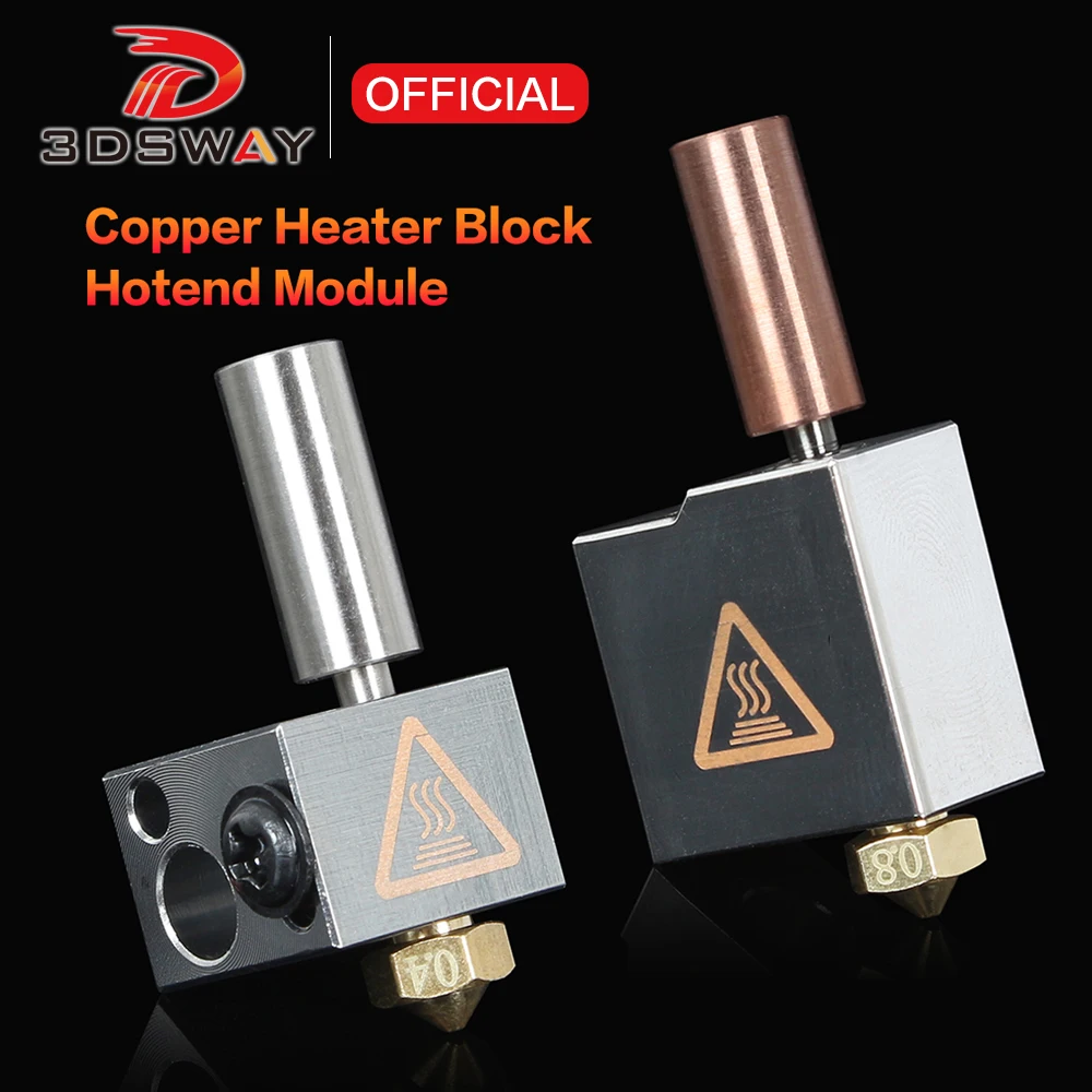 3DSWAY 3D Printer Parts E3D V6 BP6 Hotend Module Hot End Kit Volcano Nozzle Copper Heating Block Heat Break Throat Extruder 1.75