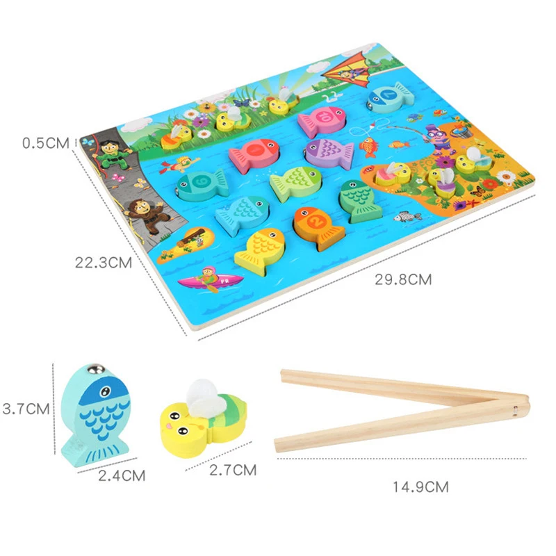 Montessori Baby Wooden Magnetic Fishing Game Toy Preschool Educational Cognition Color Letter Teaching Aids Outdoor Fish Toy