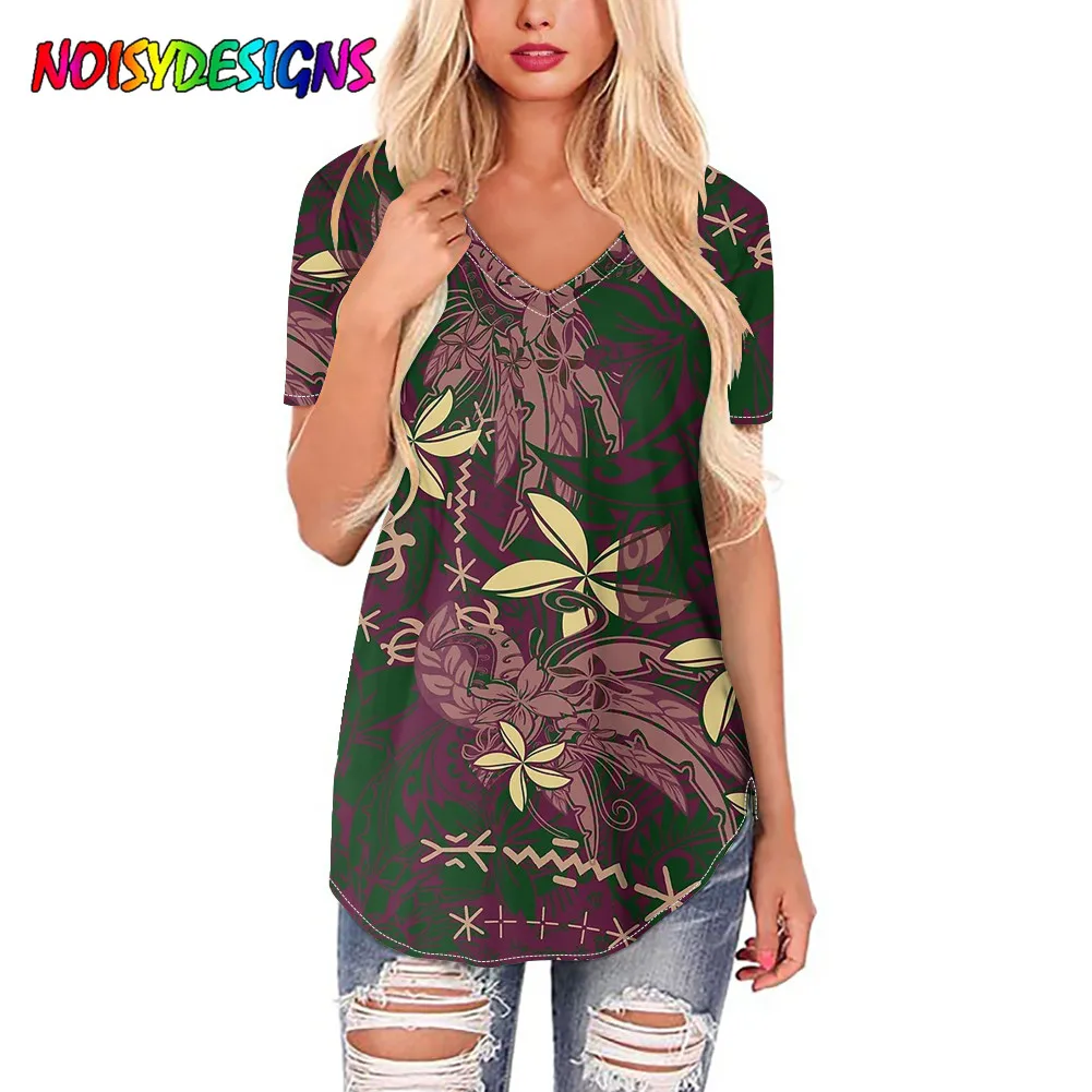 NOISYDESIGNS Vintage Polynesian Hawaiian Pattern Print T-shirt Women Fashion T-shirt Short Sleeve Women's Tshirt Top Ropa Mujer