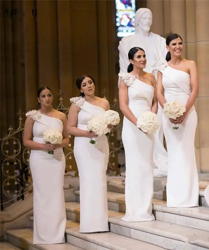 Modest Eine Schulter Brautjungfer Kleider mit Appliques Meerjungfrau Hochzeit Kleid Vestidos De Fiesta Maid of Honor Kleider