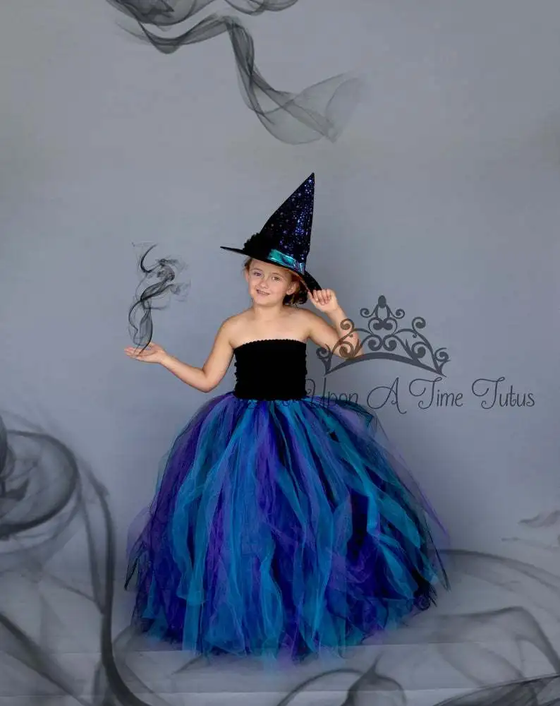 Kids Maleficent Evil Black Gown Tutu Dress with Feather Shawl Gothic Halloween Dress Up Costume Kids Royal Dark Queen Dresses