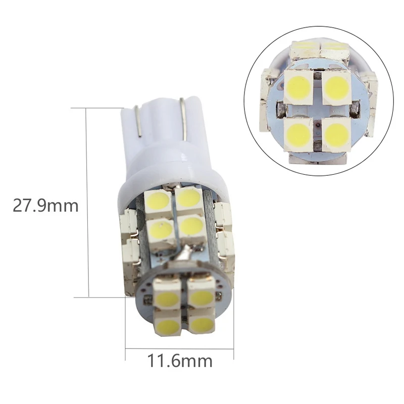 20Pcs White T10 1210 20SMD W5W 194 3528 LED Bulbs For Car Clearance Width Indicator Lamps Reading Licengse Plate Lights 12V