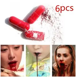 6Pcs Realistic Fake Blood Pills Vampire Capsules Adults Teen Horror Scary Funny Trick Toys Halloween April Fools Day Party Props
