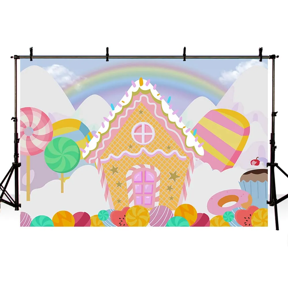 Avezano-fondo fotográfico con diseño de chubasquero, telón de fondo con diseño de pastel de Casa dulce, piruleta, Donuts, cumpleaños, Baby Shower, Retrato, Photozone