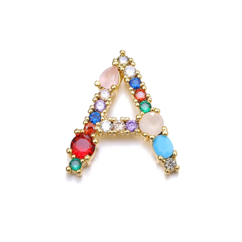 Juya handgefertigte 18K vergoldete Regenbogenkristalle, Opal-Edelsteine, 26 Alphabetbuchstaben, Anfangsbuchstaben-Anhänger für DIY-Namensschmuckherstellung – Detail 7