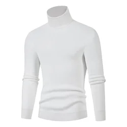 Mens Sweater Turtleneck Pullovers Korean Fashion Computer Knitted Sweater Men Black White Turtleneck Sweater Men Solid Pullovers