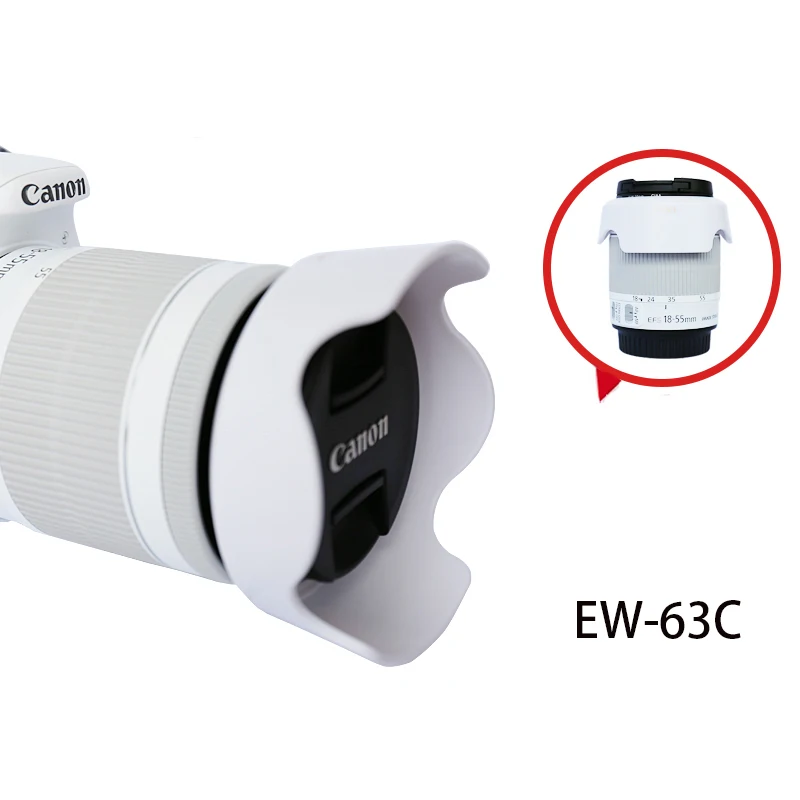 

BIZOE Canon Camera lens hood EW-63C 18-55 STM lens SLR 800d /760d /750d /700d /200d /100d 58mm white locked camera accessories