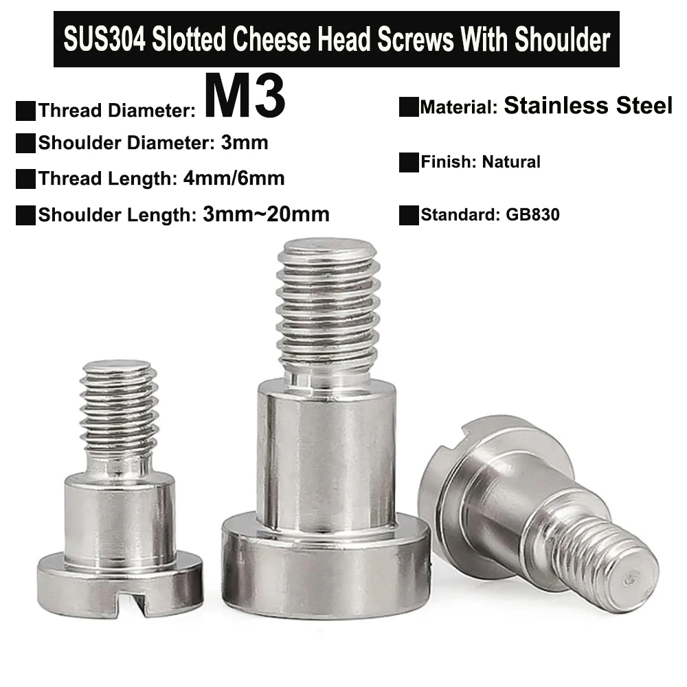 

1Pc M3 Shoulder Diameter 3mm SUS304 Stainless Steel Slotted Cheese Head Screws with Shoulder Roller Bearing Bolts GB830