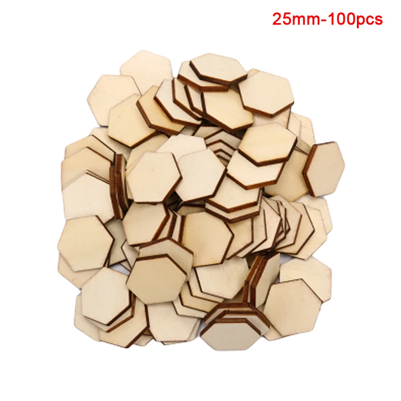 100pcs/lot Hexagonal Shape Wood DIY Laser Cut Embellishment Craft Decor Ornaments Wedding